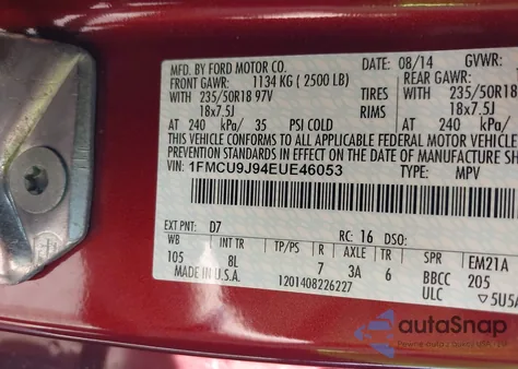 2014 Ford Escape Titanium из США, поврежденный, VIN 1FMCU9J94EUE46053